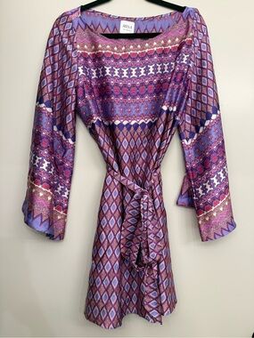 Misa Los Angeles Purple & Pink Geometric Printed Wrap Dress